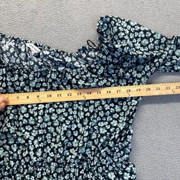 NINE WEST Fashion Top Size XL Long Sleeves Square Neck Peplum Blouse Black/Green - Picture 3 of 9